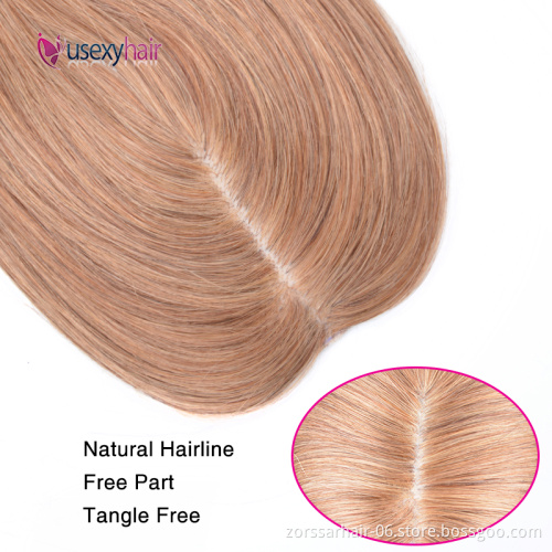 Hot selling lace front human hair toppers  silk weft remy mink brazilian human hair topper for women